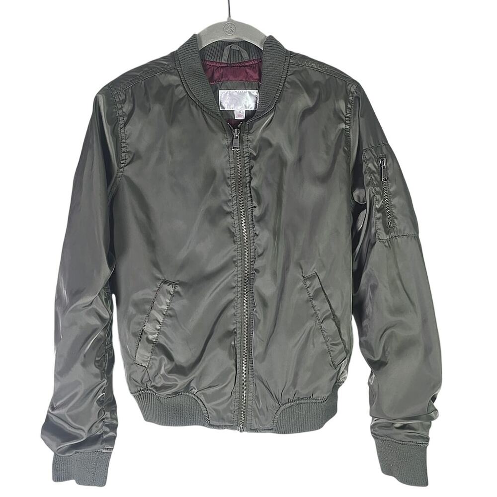 Xhilaration Bomber Jacket Coat Olive Green Womens Small Lightweight Fall Spring